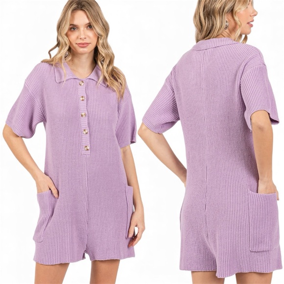 Pinkblush Pants - PinkBlush Lavender Sweater Knit Front Button Romper